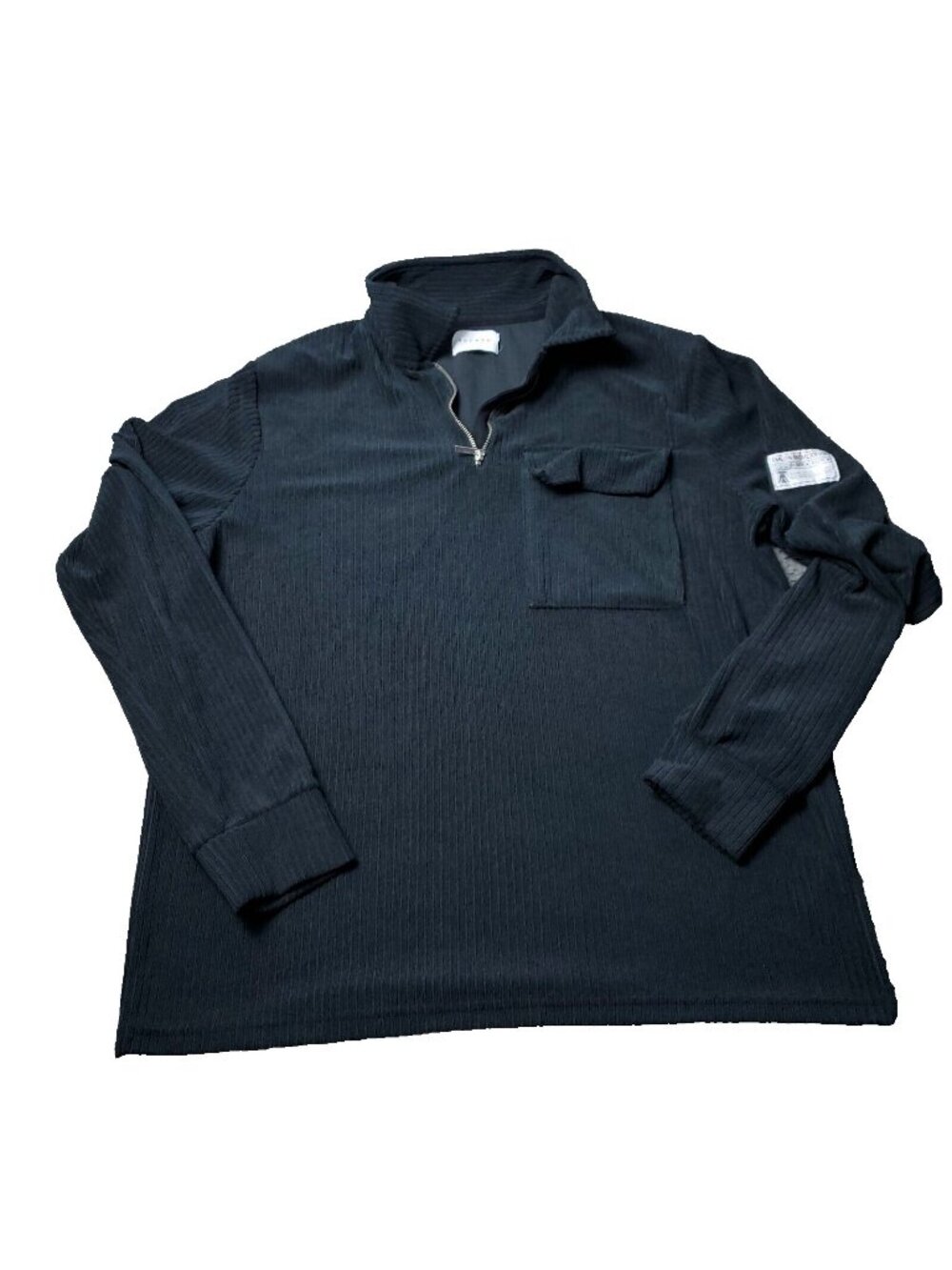 TOPMAN Ribbed Sweatshirt Mens Large Pullover Zip Up Black Polyester Pocket
